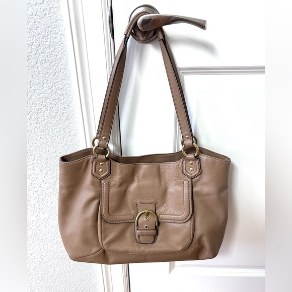 COACH Campbell Leather Belle Carryall Shoulder Bag. Gold Hardware 
